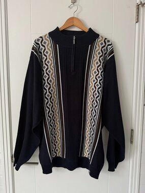 Stacy Adams 3X Men's Quarter Zip Textured Knit Sweater Chevron Geometric Stripes